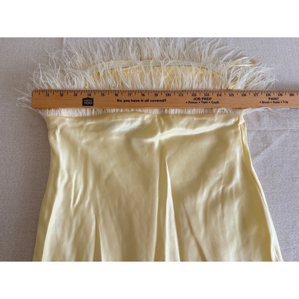Zara Feather Trim Satin Midi Dress Medium Yellow Strapless Party wedding new - Picture 12 of 15